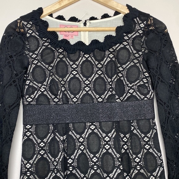 Phoebe Lace Scalloped Edge 3/4 Sleeve Black Dress Size 2 - Picture 5 of 16